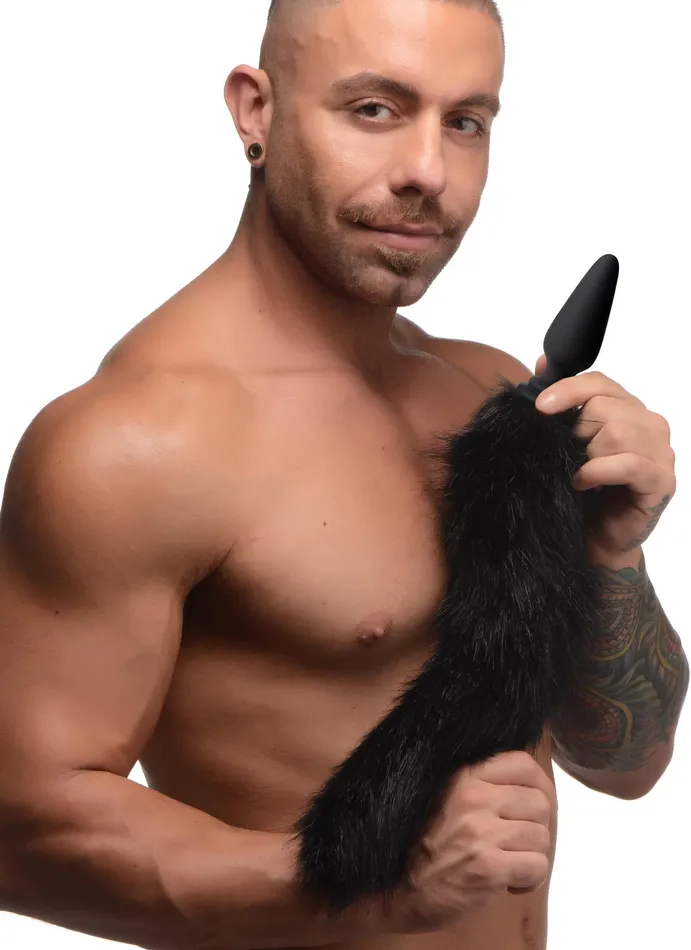 Male Sex Toys XR Brands Large Anal Plug with Interchangeable Fox Tail Black