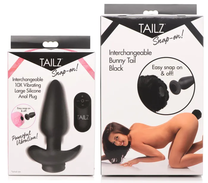 Male Sex Toys XR Brands Large Vibrating Anal Plug with Interchangeable Bunny Tail Black