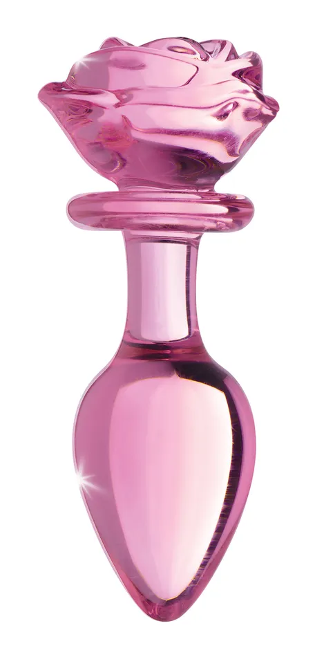 Male Sex Toys XR Brands Pink Rose Glass Anal Plug Large