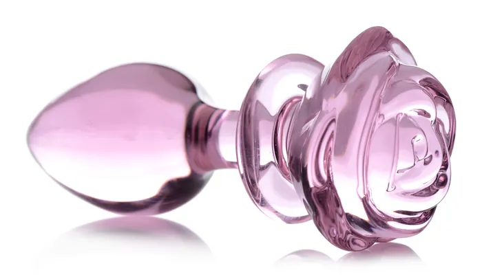 Male Sex Toys XR Brands Pink Rose Glass Anal Plug Large