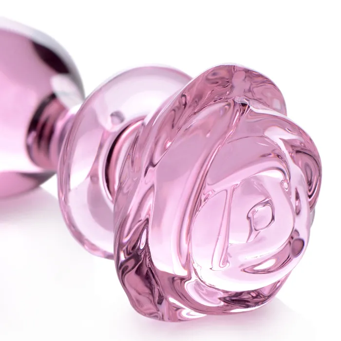 Male Sex Toys XR Brands Pink Rose Glass Anal Plug Large