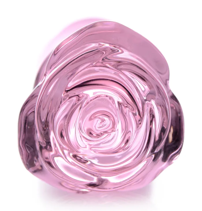 Male Sex Toys XR Brands Pink Rose Glass Anal Plug Large