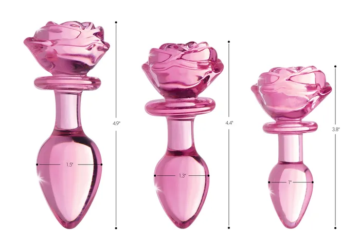 Male Sex Toys XR Brands Pink Rose Glass Anal Plug Large