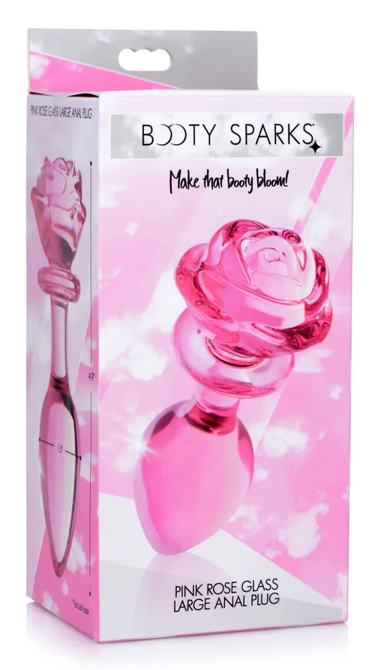 Male Sex Toys XR Brands Pink Rose Glass Anal Plug Large