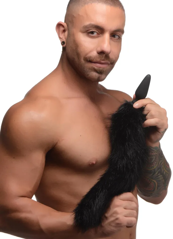 Male Sex Toys XR Brands Small Anal Plug with Interchangeable Fox Tail Black