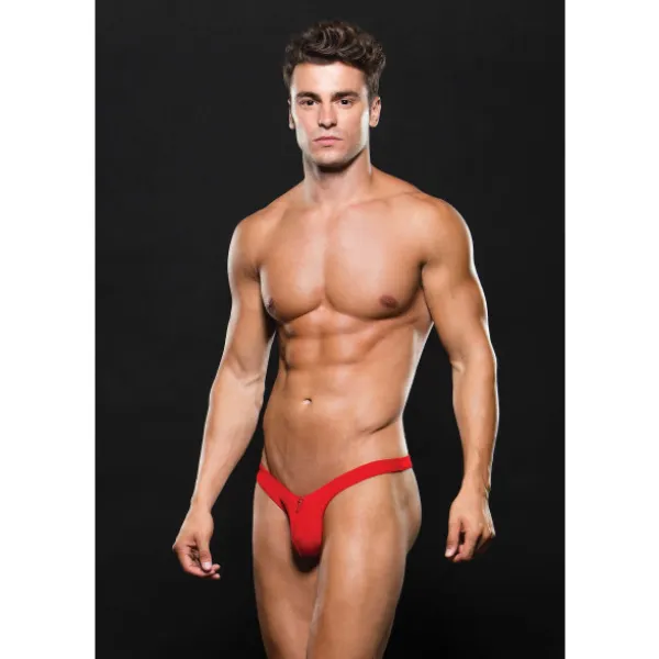 OSAS Vibrators Microfibre Low Rise Zip Thong Red LXL