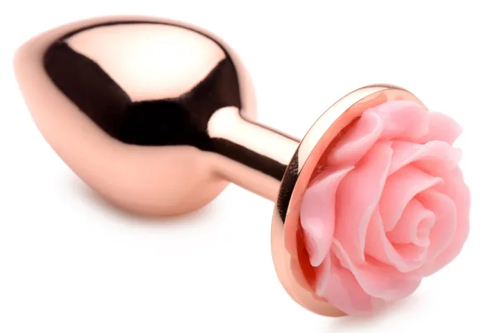 Rose Gold Anal Plug with Pink Flower Small XR Brands Male Sex Toys