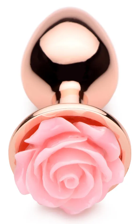 Rose Gold Anal Plug with Pink Flower Small XR Brands Male Sex Toys