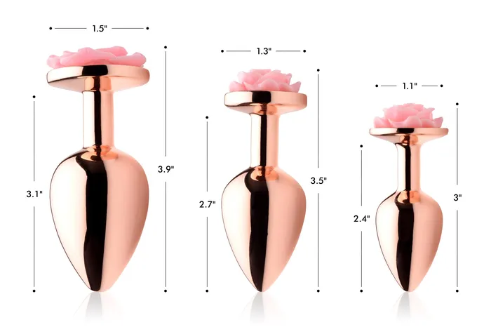 Rose Gold Anal Plug with Pink Flower Small XR Brands Male Sex Toys