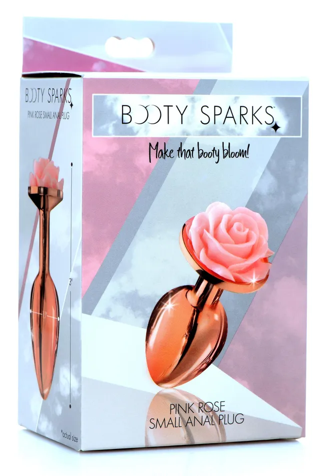 Rose Gold Anal Plug with Pink Flower Small XR Brands Male Sex Toys