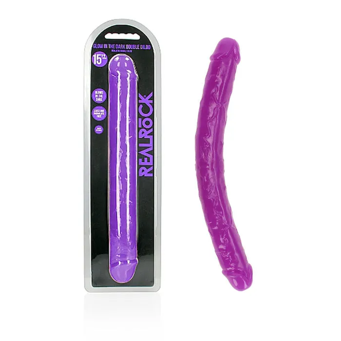 Shots Toys Dildos REALROCK 38cm Double Dong Glow Purple