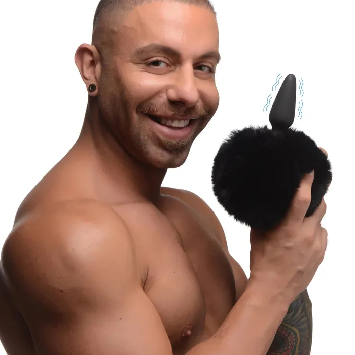 Small Vibrating Anal Plug with Interchangeable Bunny Tail Black XR Brands Male Sex Toys
