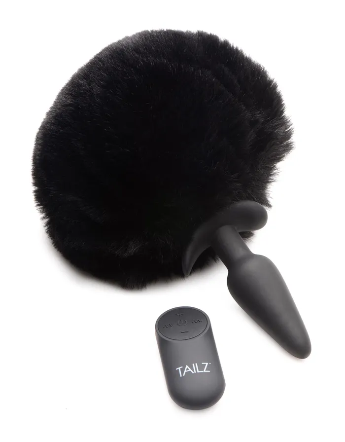 Small Vibrating Anal Plug with Interchangeable Bunny Tail Black XR Brands Male Sex Toys
