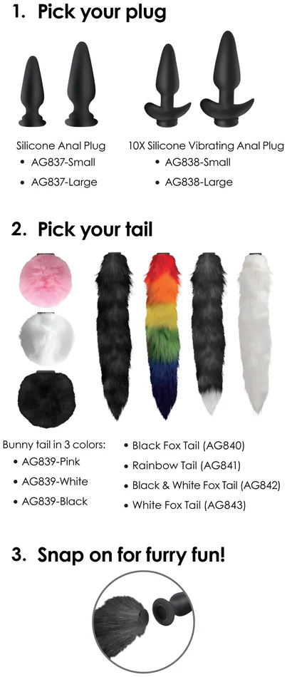 Small Vibrating Anal Plug with Interchangeable Fox Tail Rainbow XR Brands Male Sex Toys