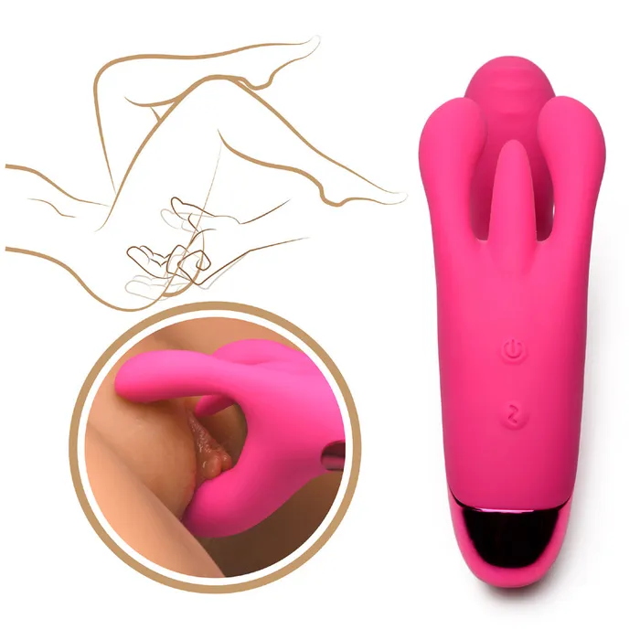 Vibrators XR Brands 10X Triple Rabbit Silicone Vibrator Pink