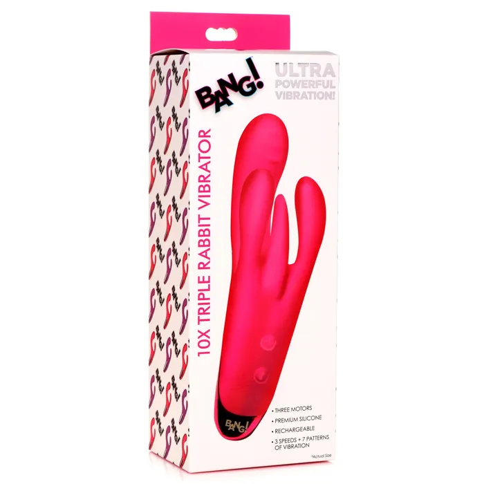 Vibrators XR Brands 10X Triple Rabbit Silicone Vibrator Pink
