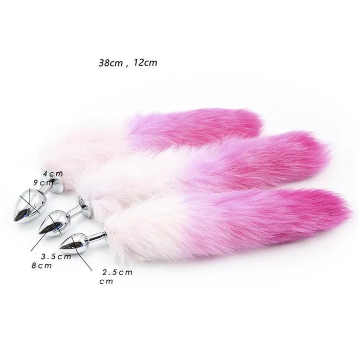 White and Pink Tail Stainless Steel Plug 3 Sizes pluglust Anal