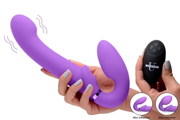 XR Brands Female Sex Toys 10X Remote Control ErgoFit GPulse Inflatable and Vibrating Strapless Strapon Purple