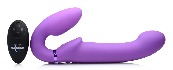 XR Brands Female Sex Toys 10X Remote Control ErgoFit GPulse Inflatable and Vibrating Strapless Strapon Purple