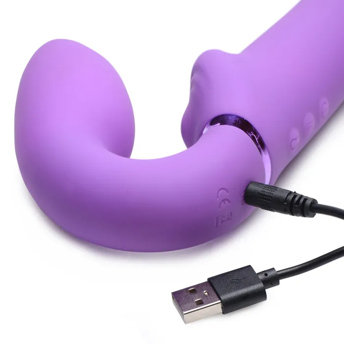 XR Brands Female Sex Toys 10X Remote Control ErgoFit GPulse Inflatable and Vibrating Strapless Strapon Purple