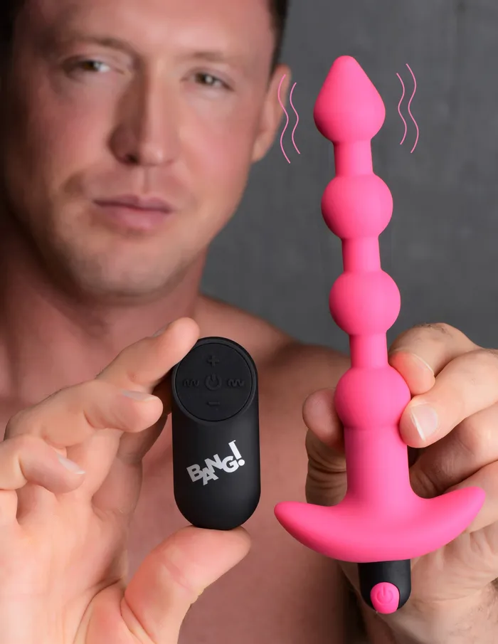 XR Brands Male Sex Toys Remote Control Vibrating Silicone Anal Beads Pink