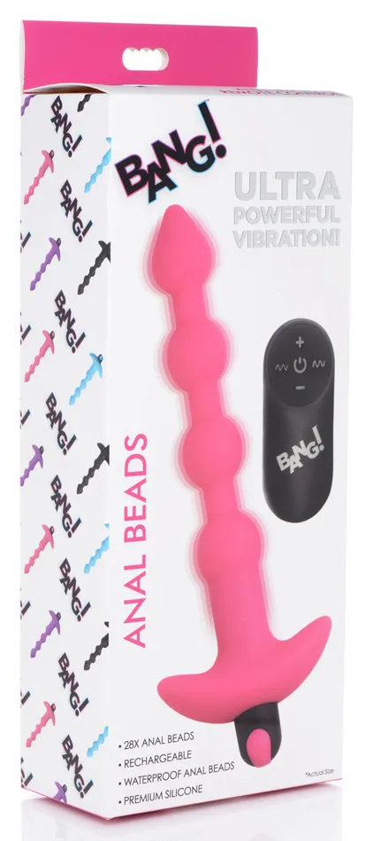 XR Brands Male Sex Toys Remote Control Vibrating Silicone Anal Beads Pink