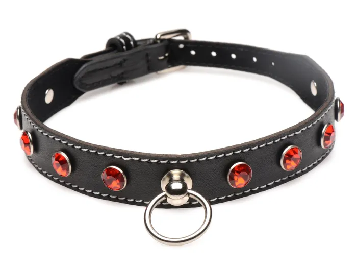 XR Brands Male Sex Toys Rhinestone Choker with ORing Red