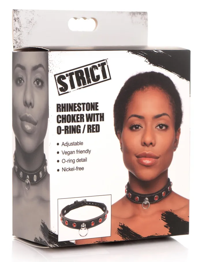 XR Brands Male Sex Toys Rhinestone Choker with ORing Red