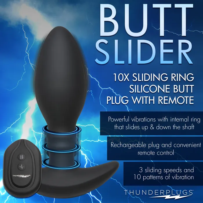 XR Brands Male Sex Toys Rim Slide 10X Sliding Ring Silicone Butt Plug with Remote