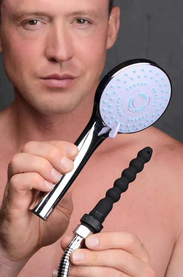 XR Brands Male Sex Toys Shower Head with Silicone Enema Nozzle
